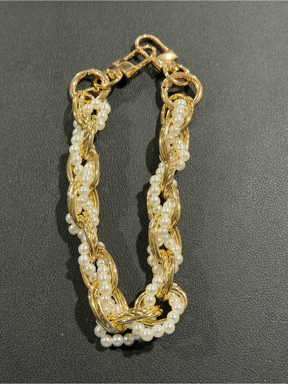 Gold and White Pearl Braided Key & Card Holder Charm